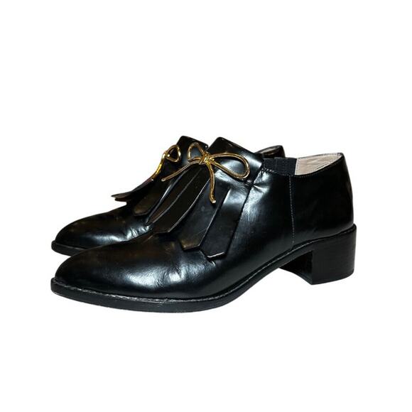 Zimmermann Women's Black Leather Bow Kiltie Heels Loafers Size 38 - Picture 1 of 7